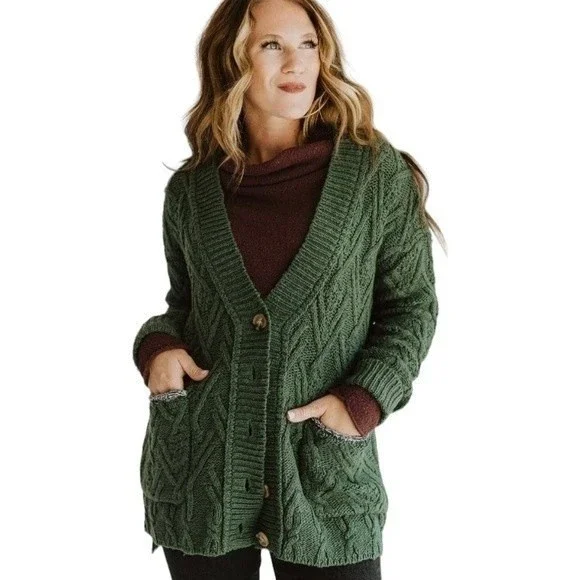 FREE PEOPLE MONTANA CABLE CARDIGAN SIZE XS IN AGED PINE NWOT - Picture 3 of 11